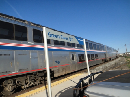 Amtrak train at Green River station, Utah. Photo by Gerald Trainor.
